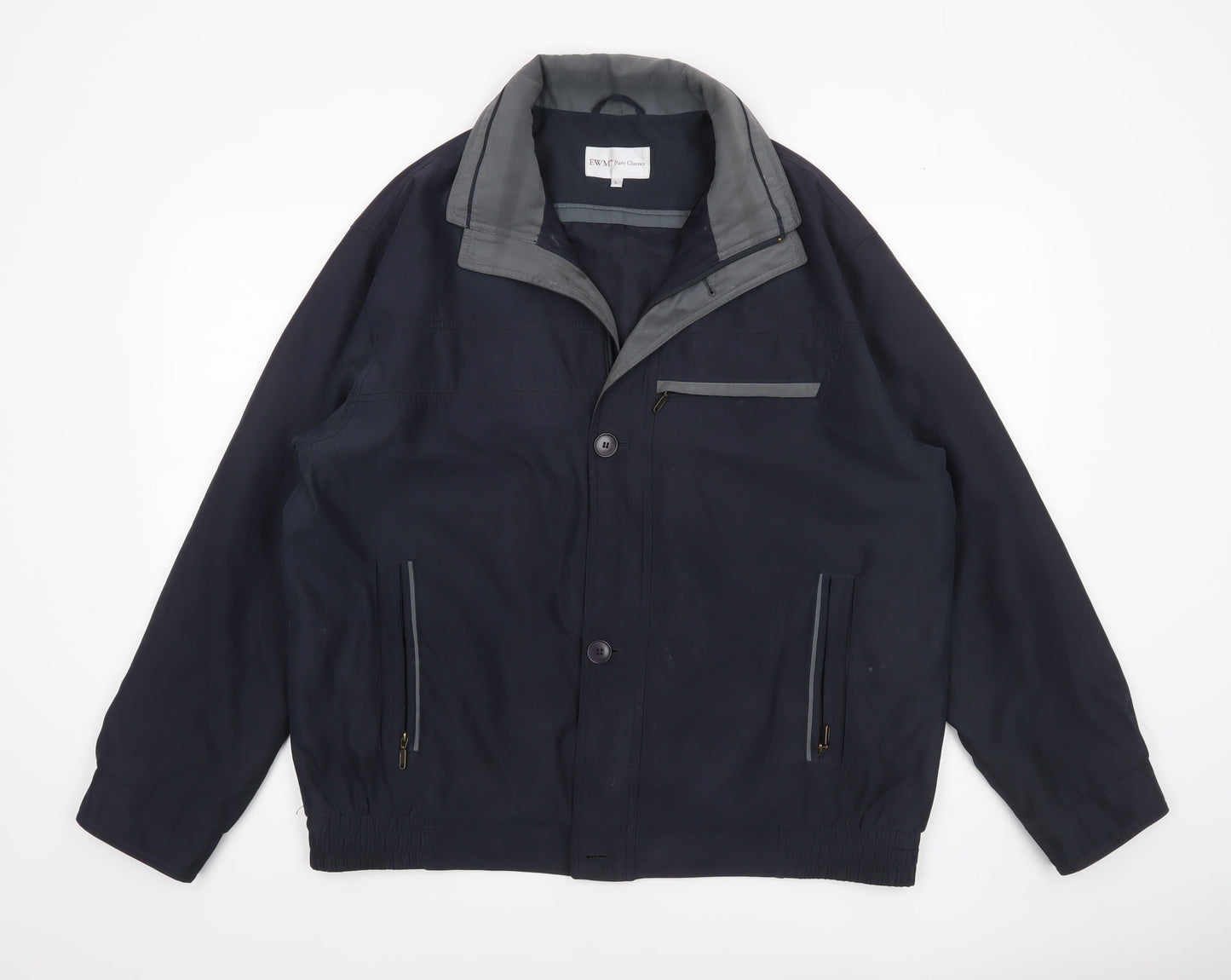 EWM Pure Classics Men's Blue L Basic Jacket Polyester Nylon Lined Zip Button Casual