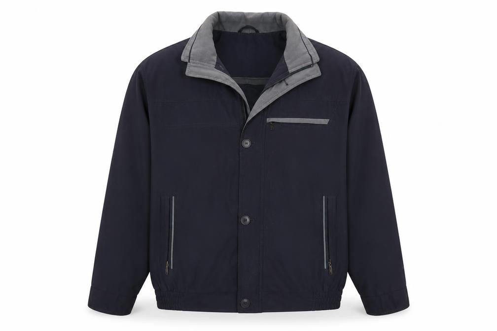 EWM Pure Classics Men's Blue L Basic Jacket Polyester Nylon Lined Zip Button Casual