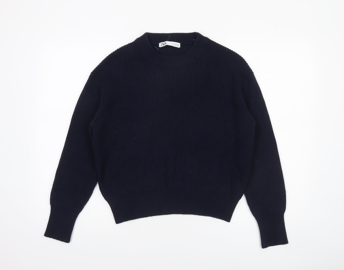 ZARA Women's Blue Knit Crew Neck Pullover Jumper Size S