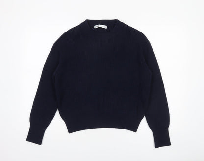 Zara Women's Blue Knit Crew Neck Pullover Jumper Size S