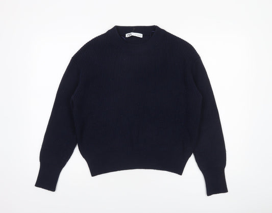 ZARA Women's Blue Knit Crew Neck Pullover Jumper Size S