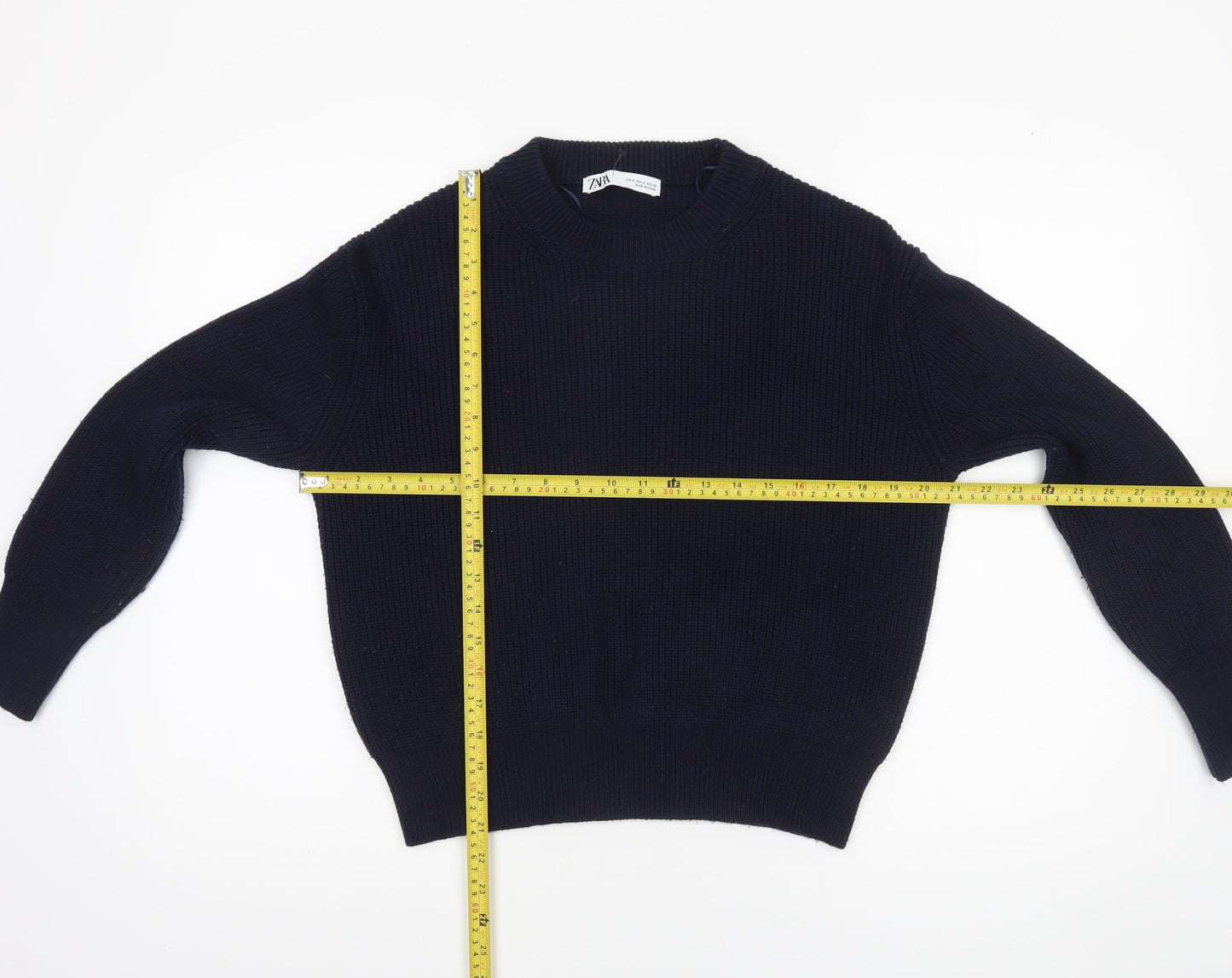 ZARA Women's Blue Knit Crew Neck Pullover Jumper Size S