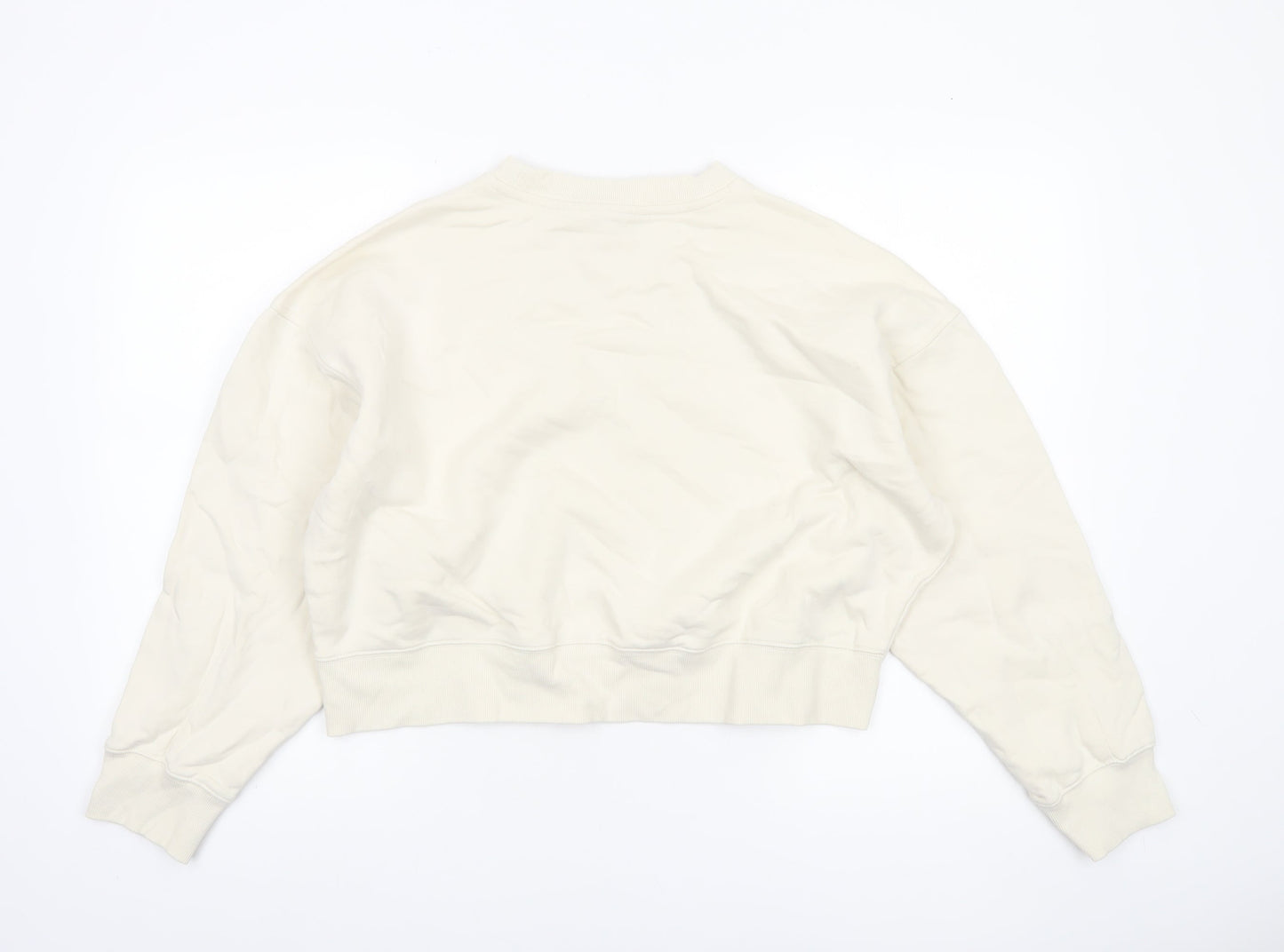 Marks and Spencer Women Ivory Cotton Crew Neck Pullover Sweatshirt M