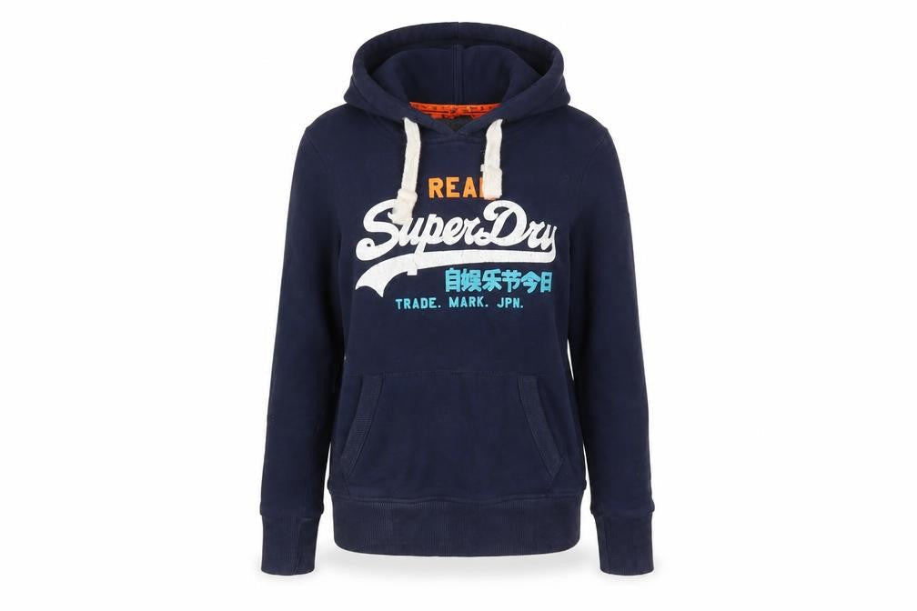 Superdry Women Navy Blue XS Pullover Hoodie with Logo Print