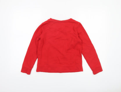 Close-up detail of Gap girls’ red logo pullover sweatshirt -, size 8-9, years cotton blend
