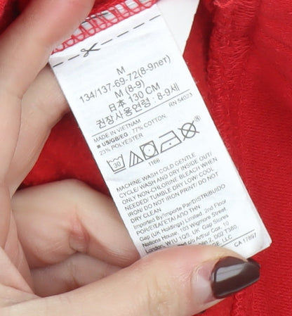 Brand and care label for Gap girls’ red logo pullover sweatshirt -, size 8-9, years cotton blend