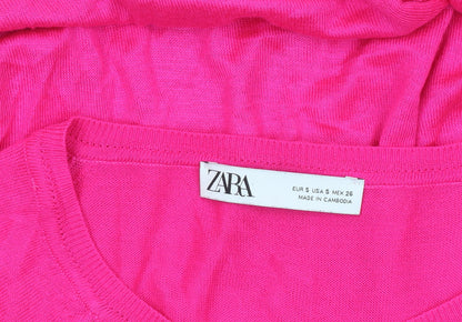 Zara Women’s Pink Crew Neck Long Sleeve Pullover Jumper Size S