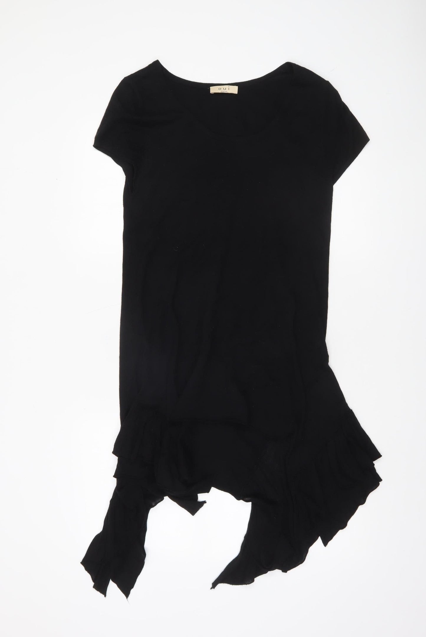 Oui Women’s Black Short Sleeve Ruffle Hem Tunic Jumper Size 14