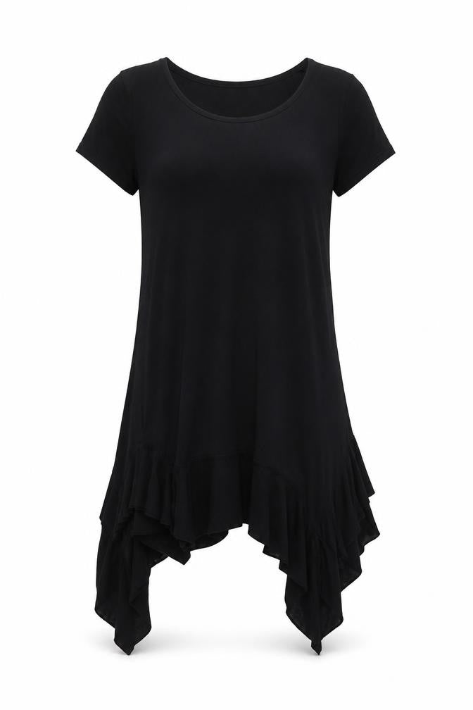 Oui Women’s Black Short Sleeve Ruffle Hem Tunic Jumper Size 14