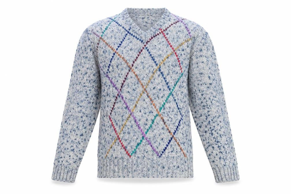 Jean Michaud Men's Blue Argyle Chunky-Knit Wool Blend Pullover Jumper M