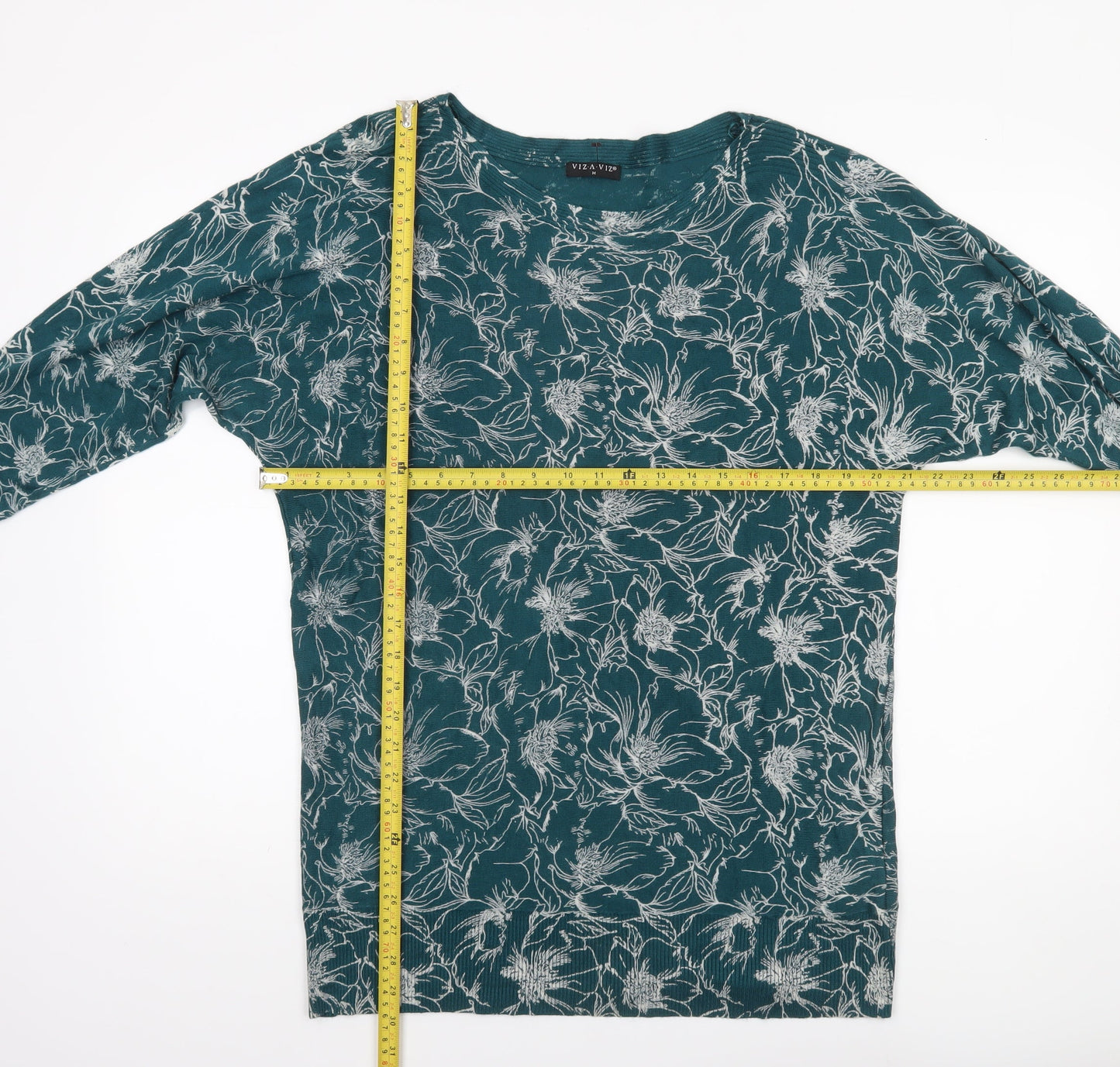 VIZ-A-VIZ Women's Green Floral Knit Pullover Jumper Size M