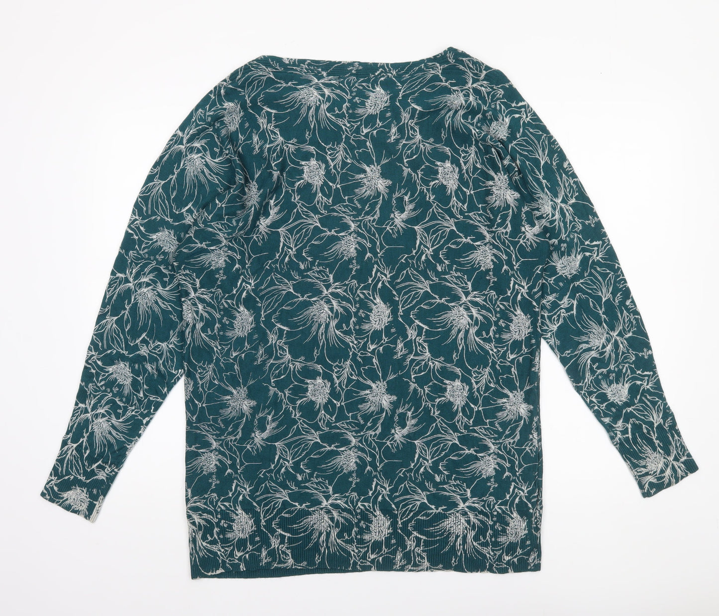 VIZ-A-VIZ Women's Green Floral Knit Pullover Jumper Size M