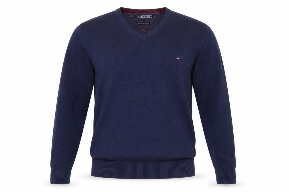 Tommy Hilfiger Men's Blue V-Neck Pullover Jumper M Cotton Cashmere
