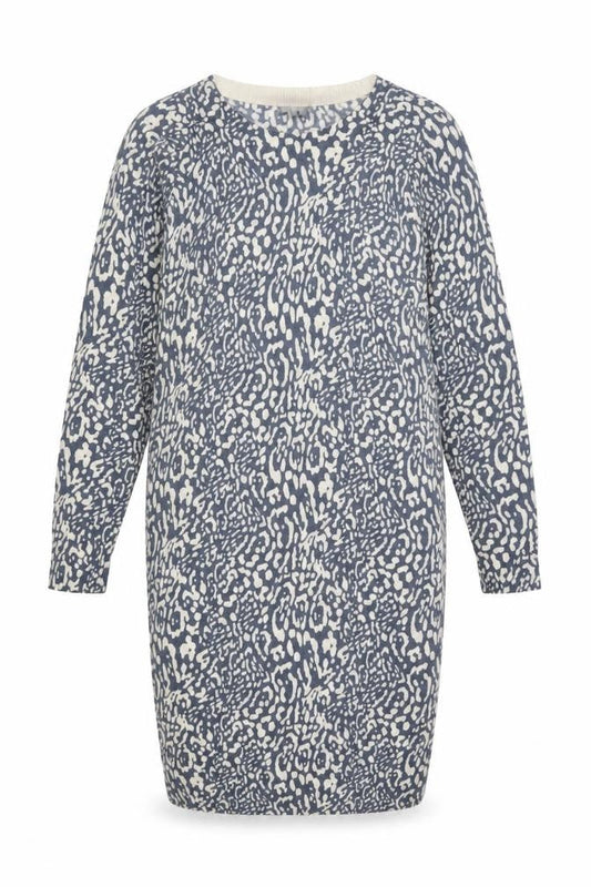 Jaeger Women Blue Animal Print Wool Blend Jumper Dress Size S
