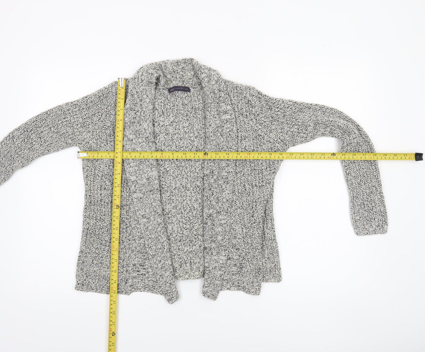 Marks and Spencer Womens Grey Chunky Knit Open Cardigan Size 12