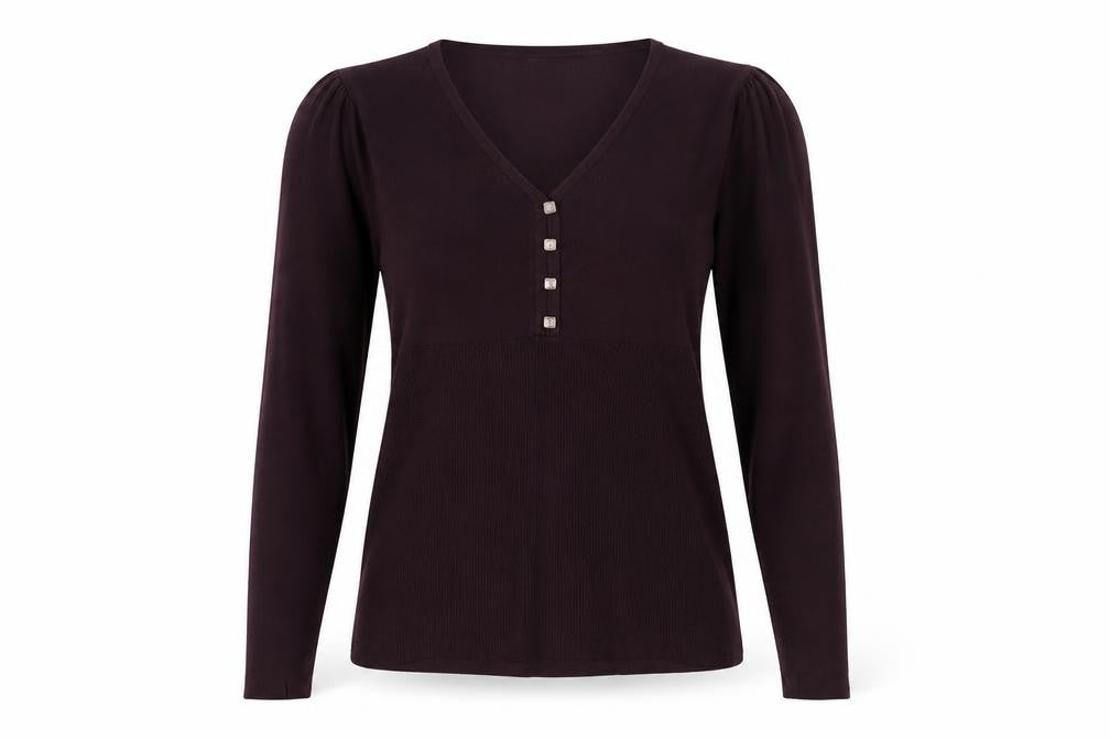 Laura Ashley Womens Purple V-Neck Long Sleeve Pullover Jumper Size 12