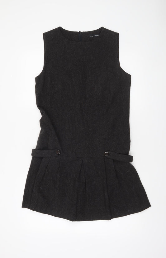 ZARA Women Black Wool Blend Sleeveless Pinafore Dress Size 14