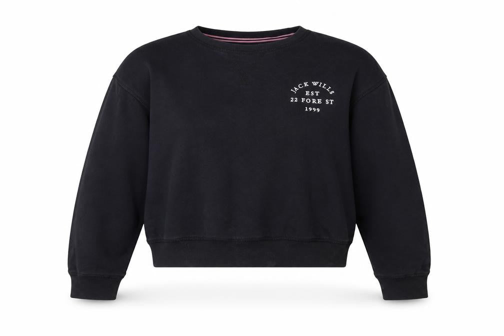 Jack Wills Women Black Size 14 Pullover Sweatshirt 100% Cotton Crew Neck