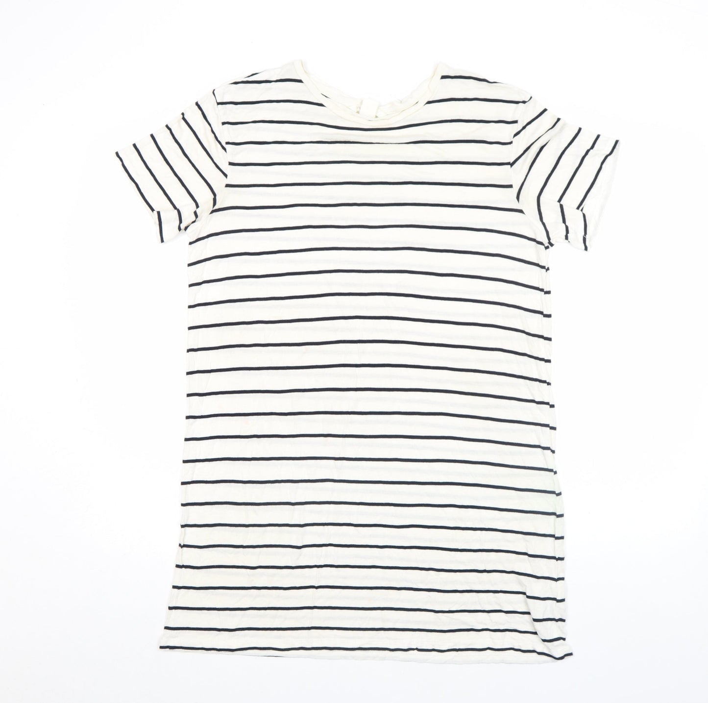 Basic Women's White Striped Short Sleeve Viscose T-Shirt M