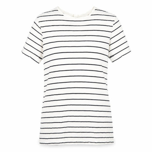 Basic Women's White Striped Short Sleeve Viscose T-Shirt M