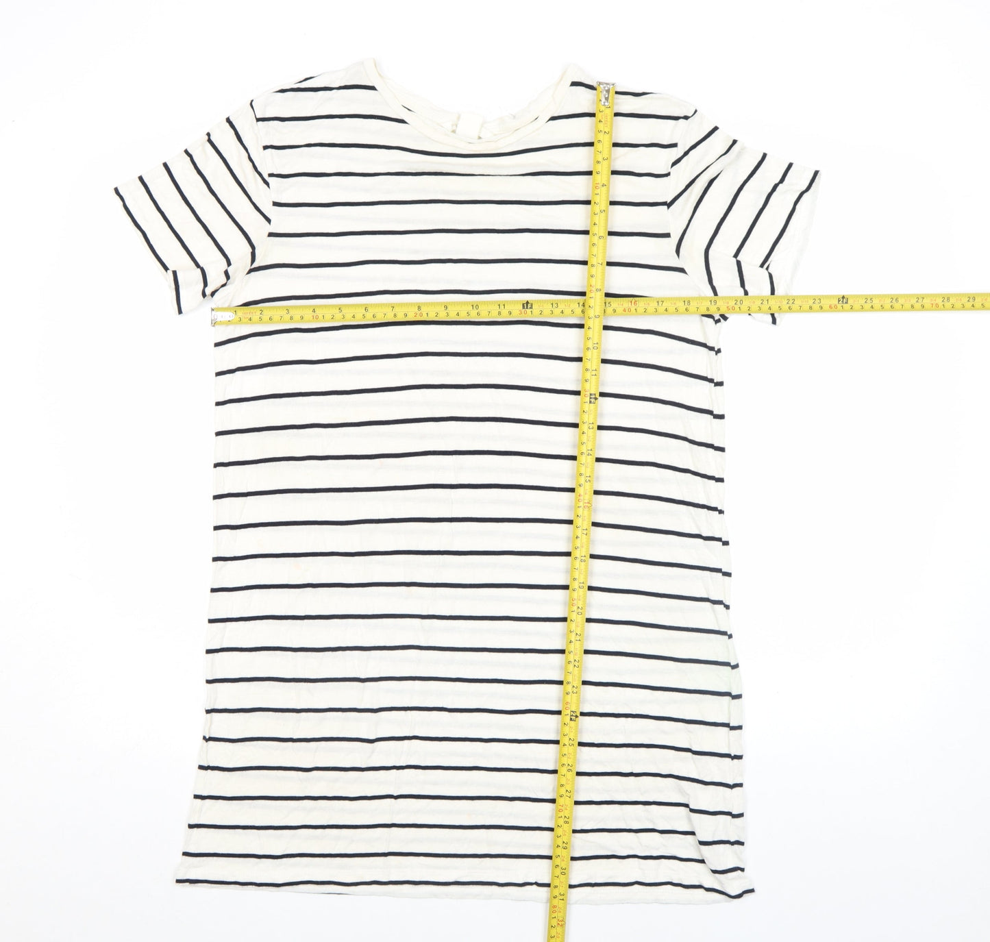 Basic Women's White Striped Short Sleeve Viscose T-Shirt M