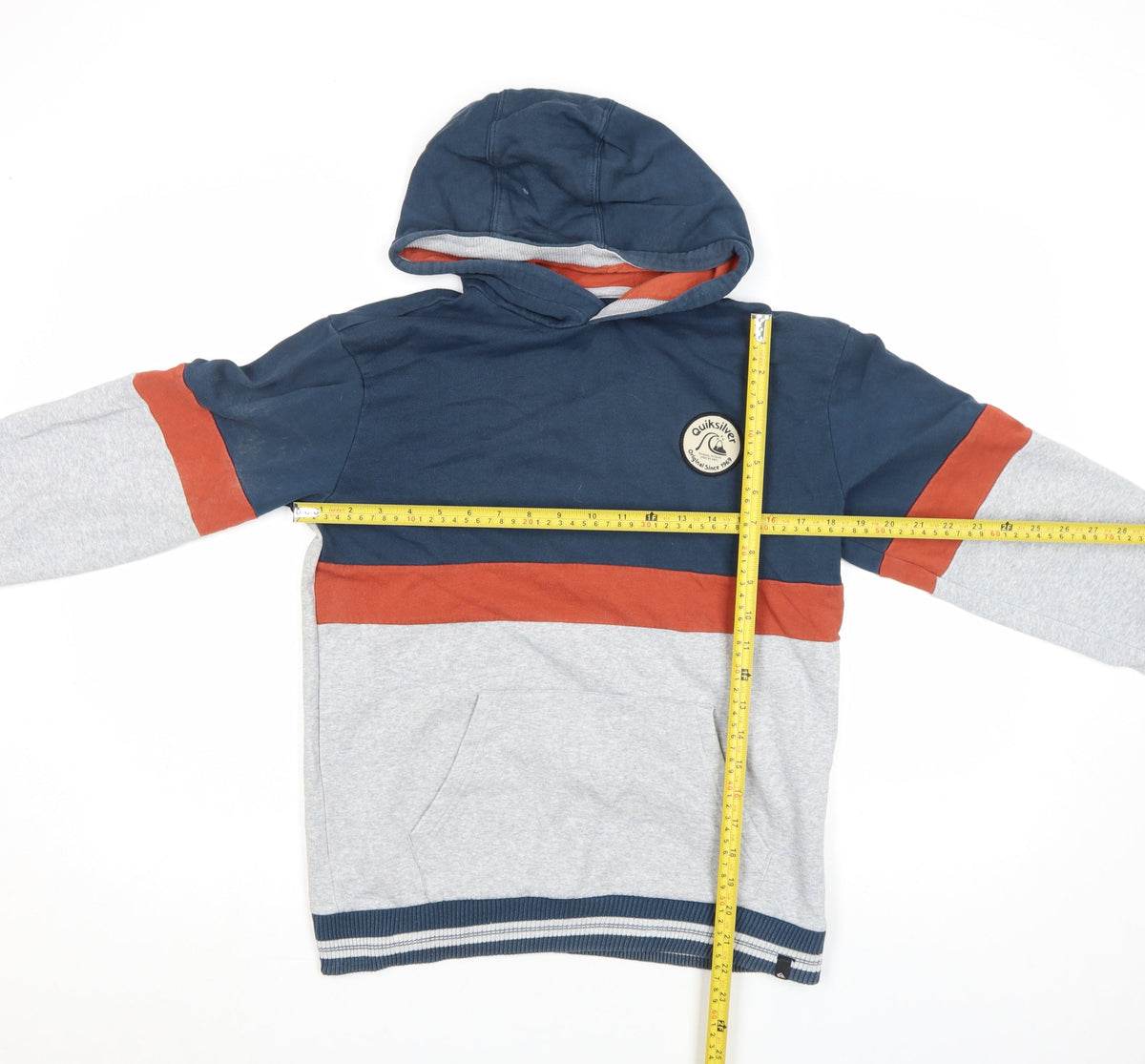 Quiksilver Boys Blue Grey Colourblock Pullover Hoodie Size 16 Cotton Blend