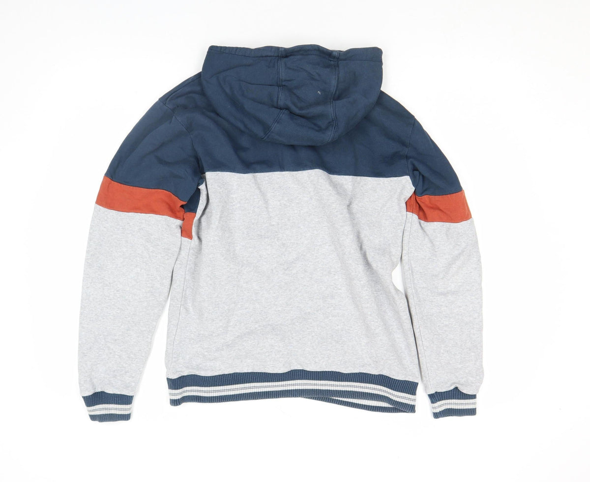 Quiksilver Boys Blue Grey Colourblock Pullover Hoodie Size 16 Cotton Blend