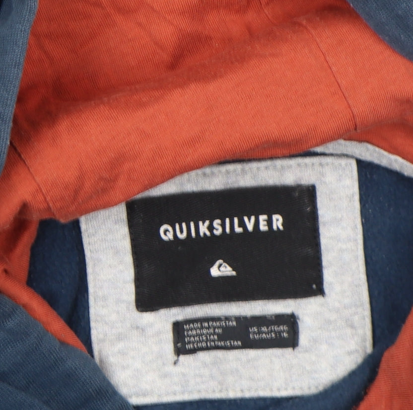 Quiksilver Boys Blue Grey Colourblock Pullover Hoodie Size 16 Cotton Blend