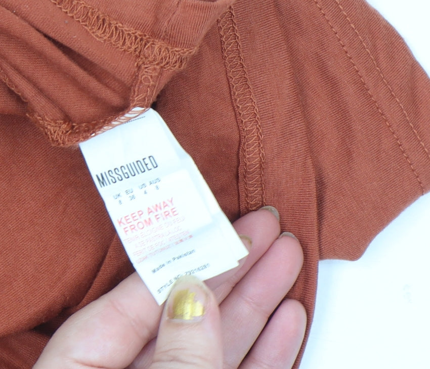 Missguided Women Brown Cropped Zip T-Shirt Size 8