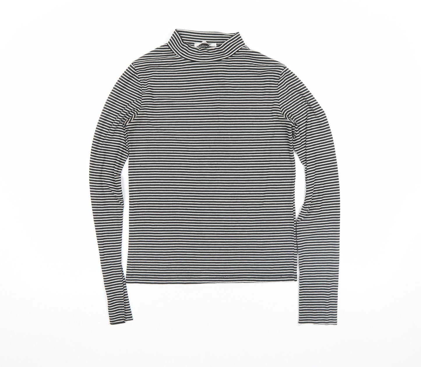 Zara TRF Women’s Black Striped Roll Neck Long Sleeve Slim Fit Top M