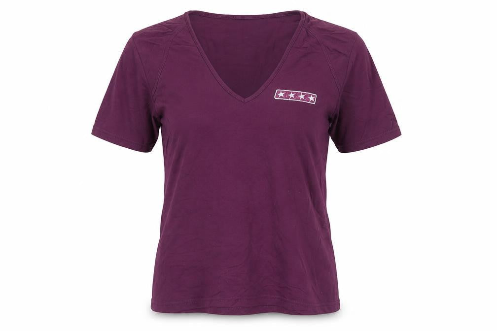 Hennes Women's Purple V-Neck Short Sleeve Stretch T-Shirt Size L