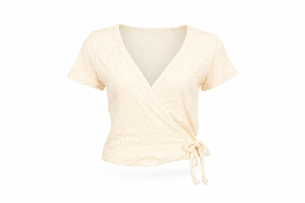 Urban Outfitters Women's Beige Short Sleeve Wrap T-Shirt Size S