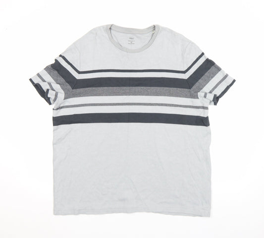 Marks and Spencer Men's Grey Striped Cotton Crew Neck T-Shirt 2XL Regular Fit