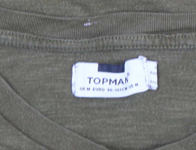 Topman Men's Green Cotton Crew Neck Short Sleeve T-Shirt M
