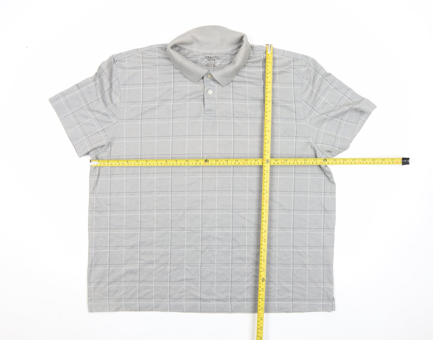 Van Heusen Men’s Grey Check 2XL Cotton Blend Short Sleeve Polo Shirt