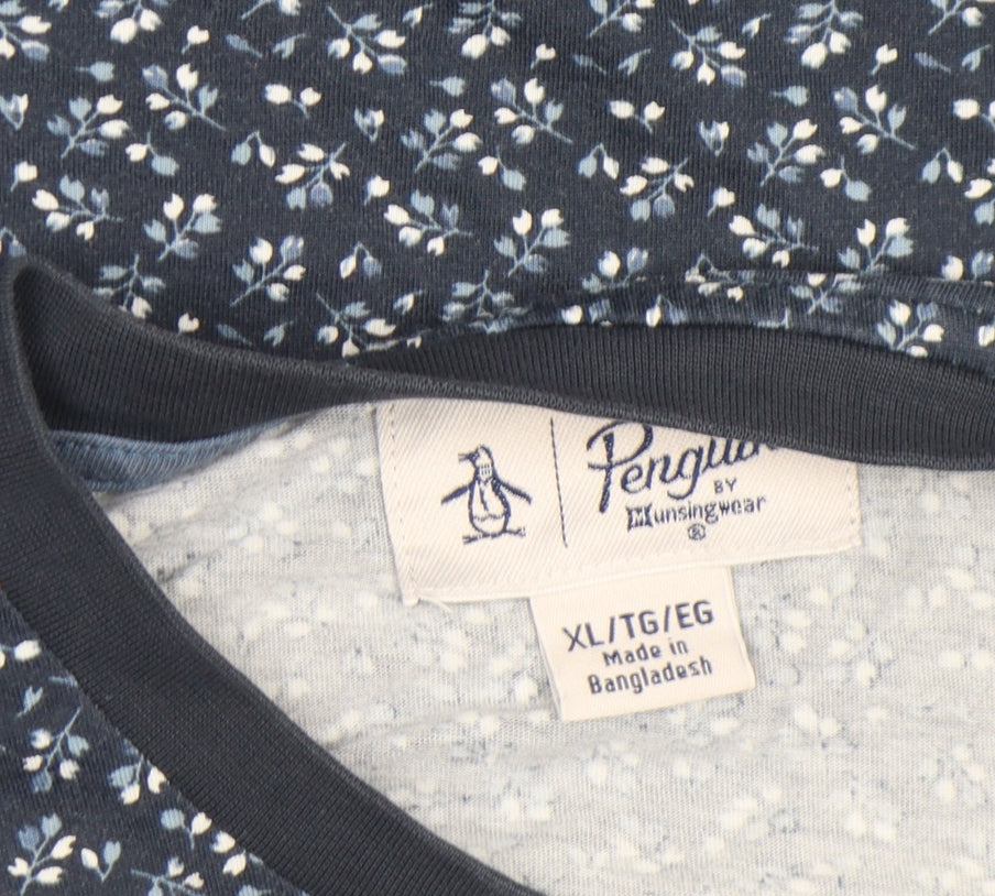 Penguin by Munsingwear Men's Blue Floral Cotton T-Shirt XL