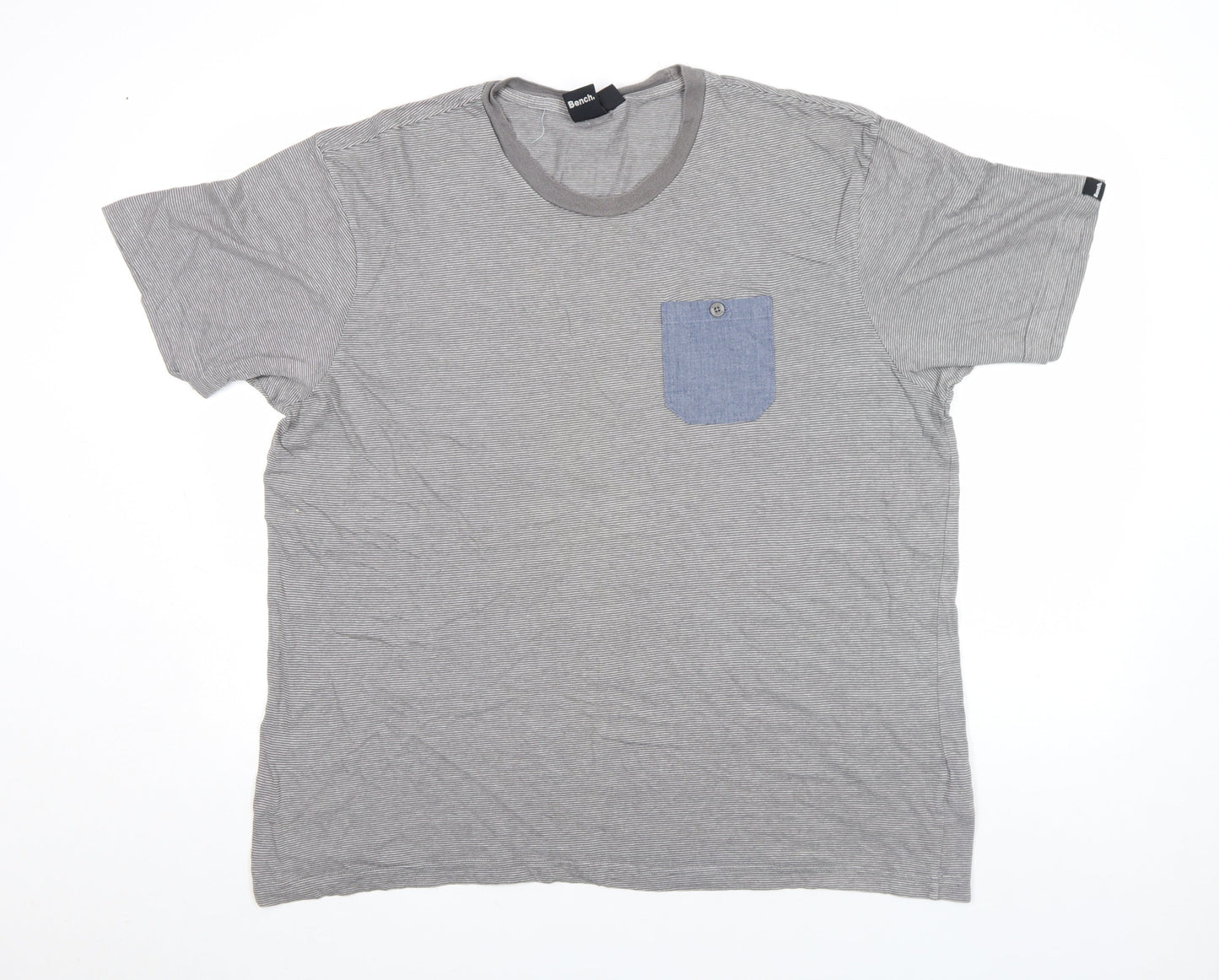 Bench Men's Grey Striped Crew Neck Pocket T-Shirt Size L