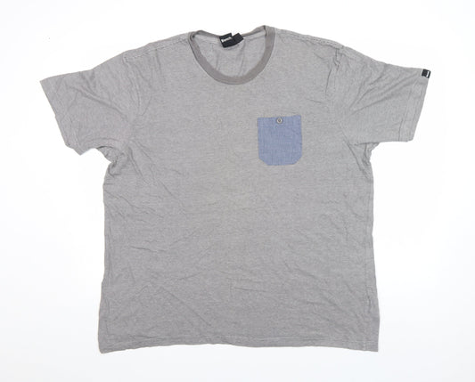 Bench Men's Grey Striped Crew Neck Pocket T-Shirt Size L