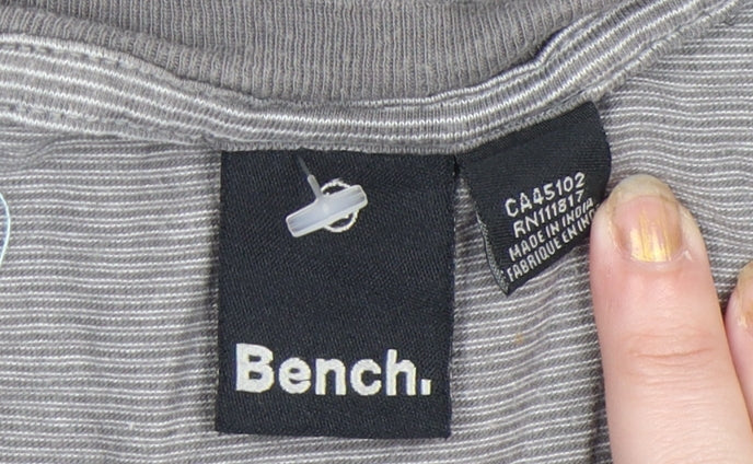 Bench Men's Grey Striped Crew Neck Pocket T-Shirt Size L