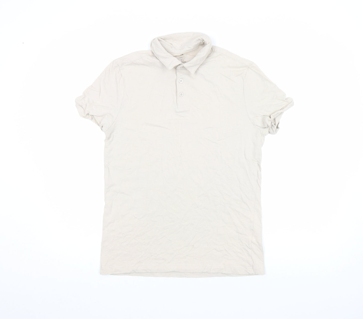 H&M Men Beige Slim Fit Short Sleeve Cotton Polo Shirt S