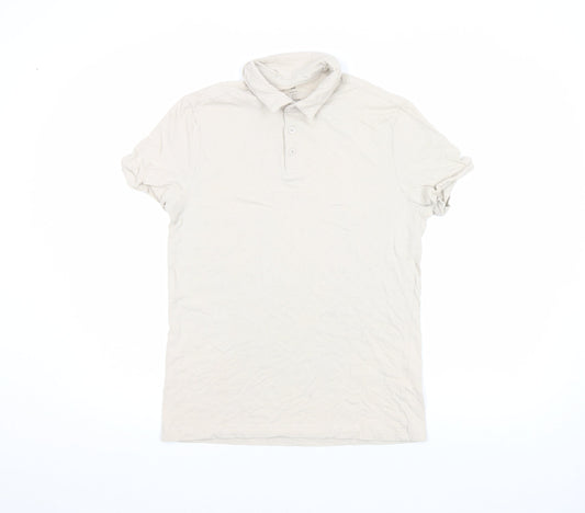 H&M Men Beige Slim Fit Short Sleeve Cotton Polo Shirt S