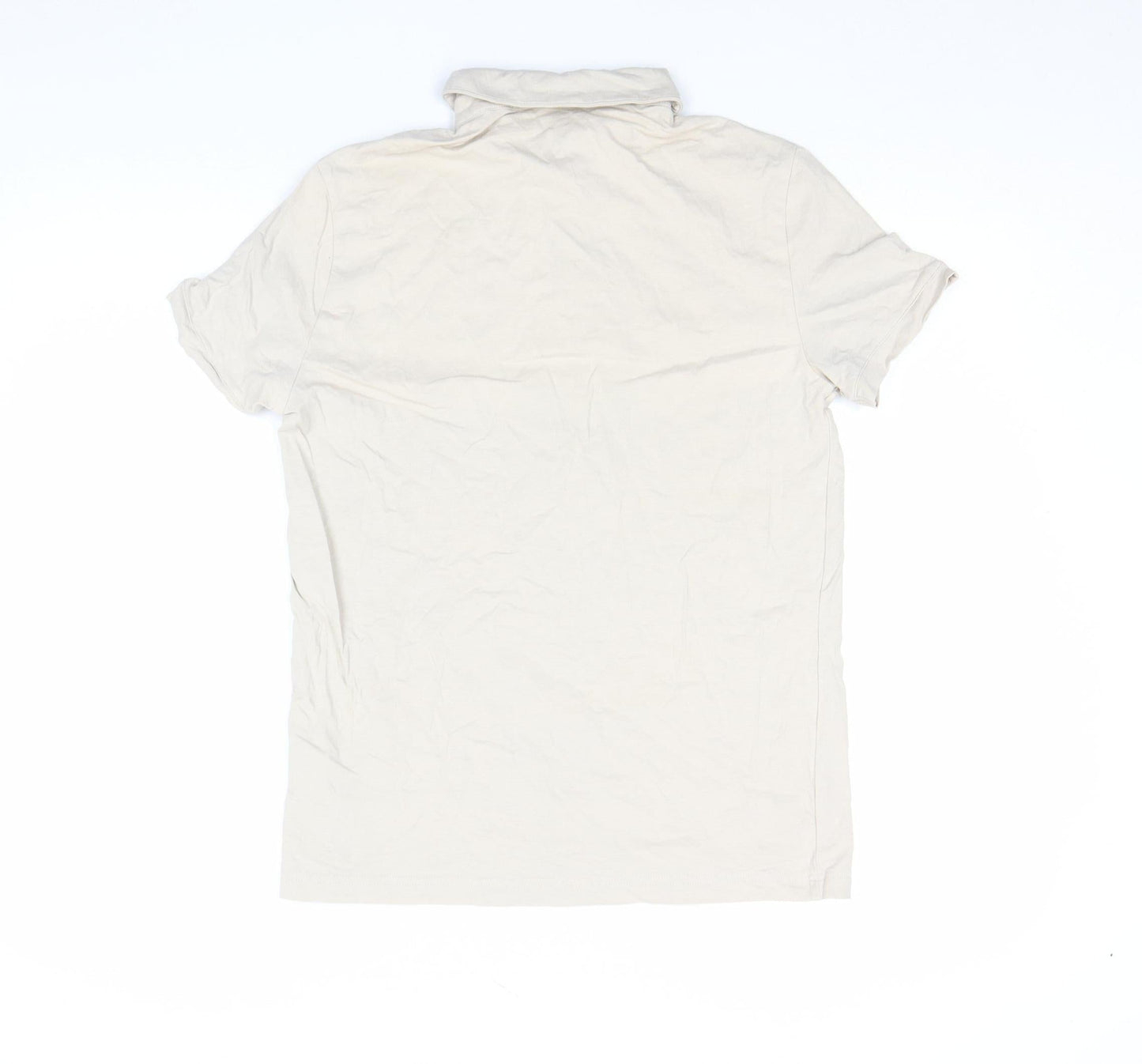 H&M Men Beige Slim Fit Short Sleeve Cotton Polo Shirt S