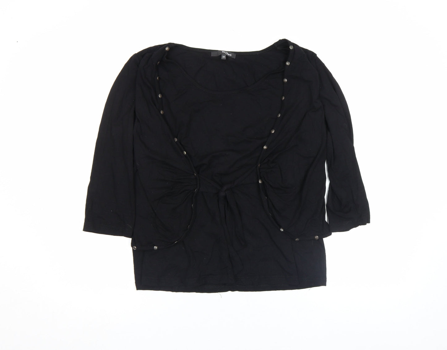 My Own Womens Black 3/4 Sleeve Tunic Blouse Size 14 Stretch Jersey Top