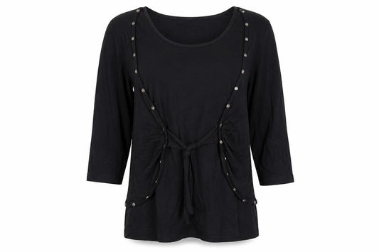 My Own Womens Black 3/4 Sleeve Tunic Blouse Size 14 Stretch Jersey Top