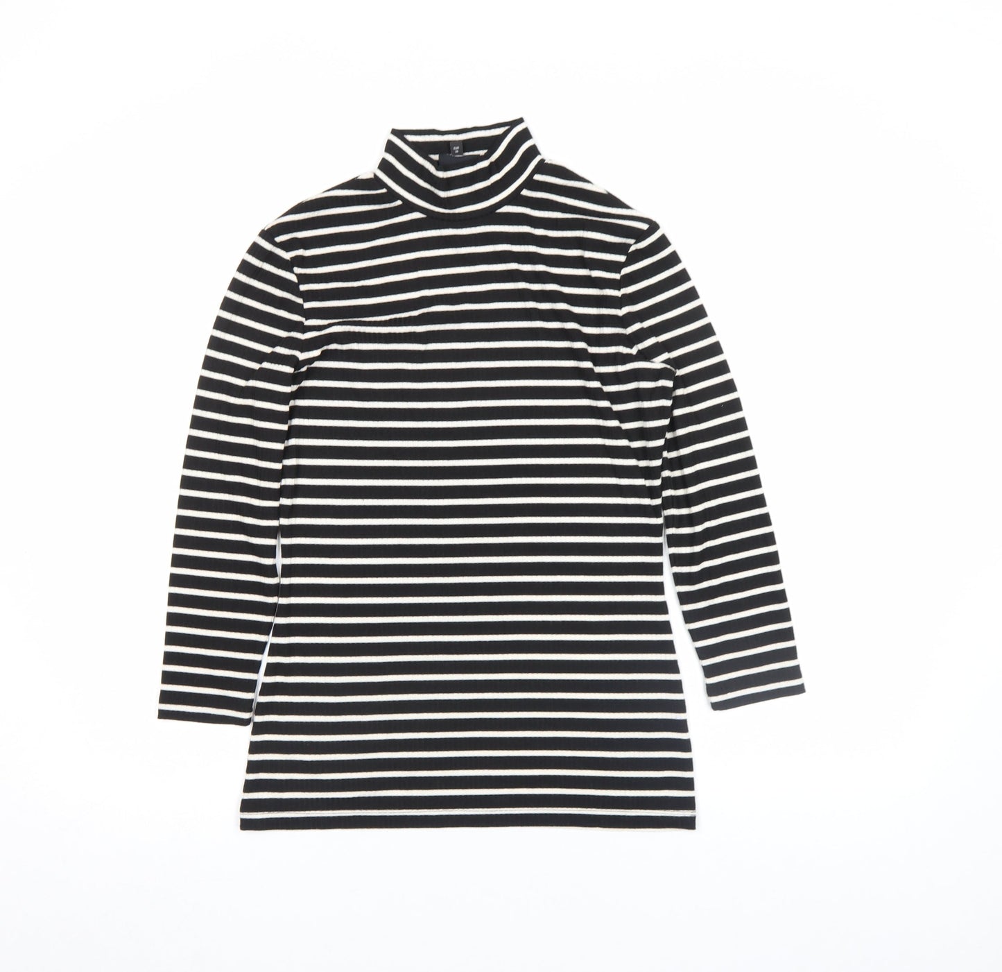 Next Women Black White Striped Roll Neck Long Sleeve Cotton Top Size 8