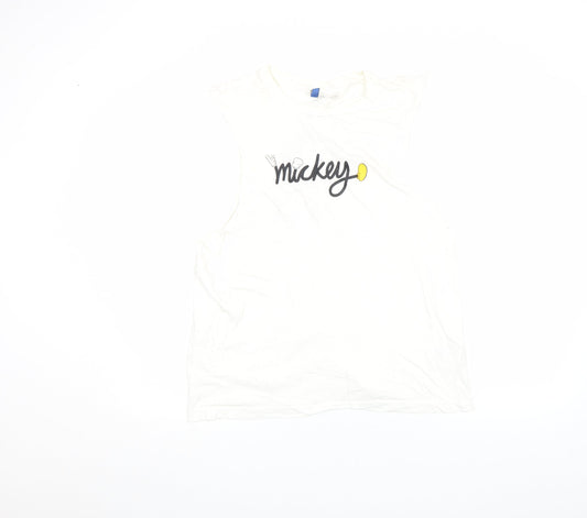 H&M Divided Women's White Mickey Mouse Sleeveless Cropped T-Shirt M
