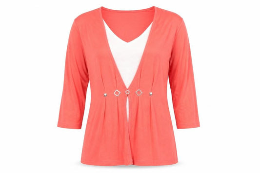 TIGI Women's Pink 3/4 Sleeve V-Neck Tunic Top Size 10/12