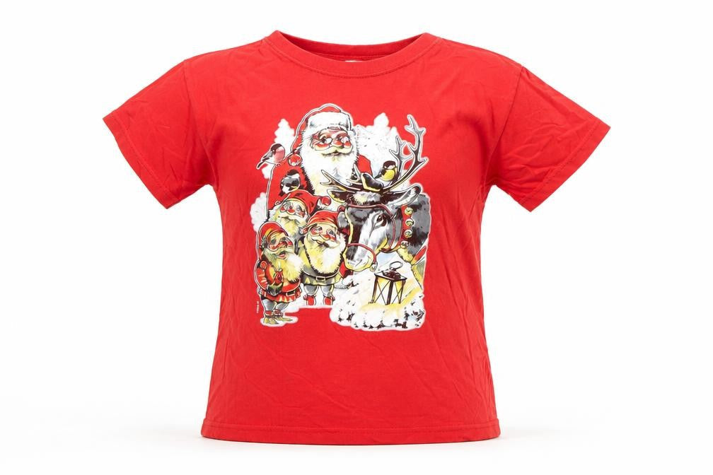 Fruit of the Loom Girls Red Christmas Santa Graphic Cotton T-Shirt M