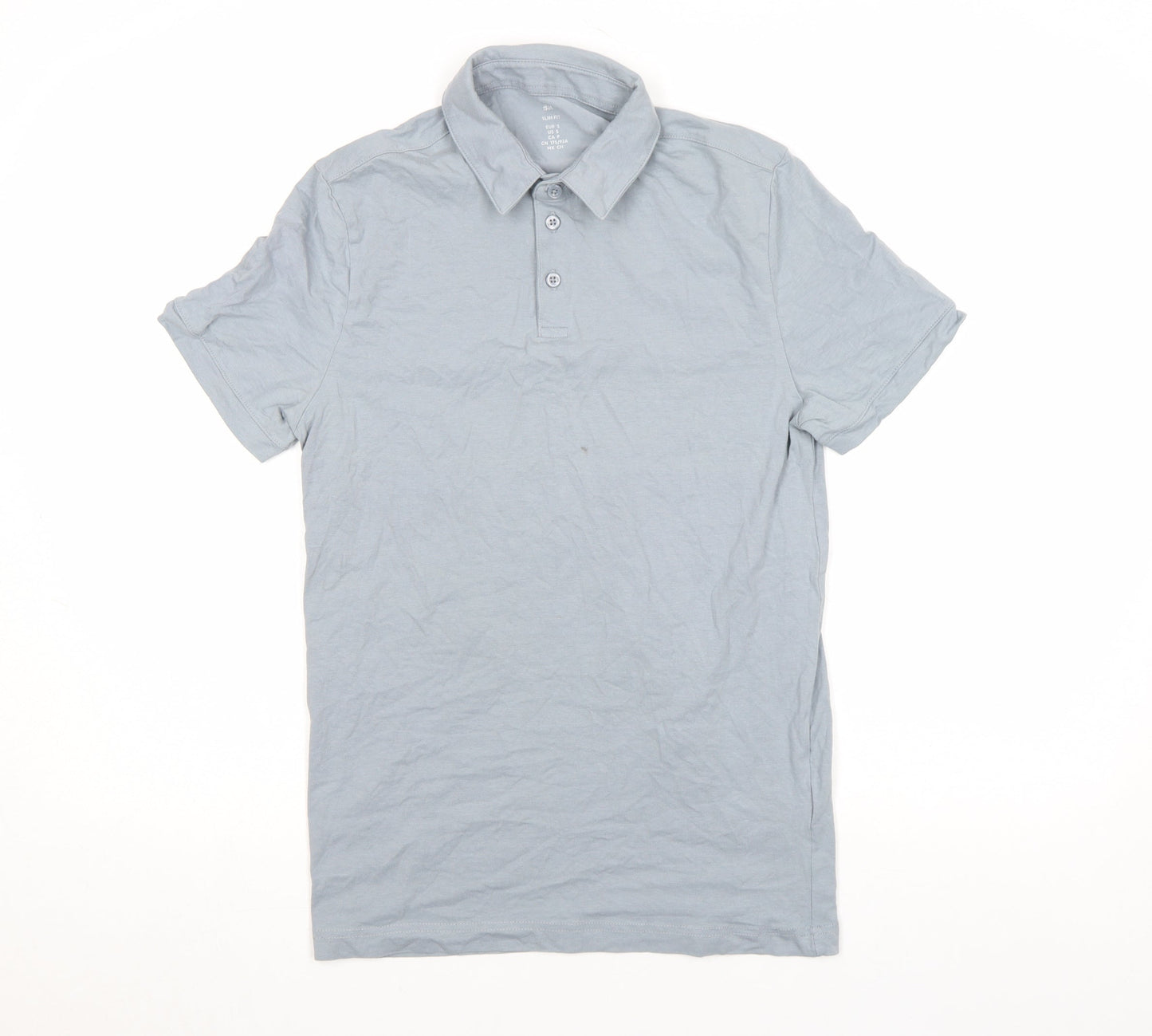H&M Men's Grey Slim Fit Cotton Stretch Polo Shirt Size S