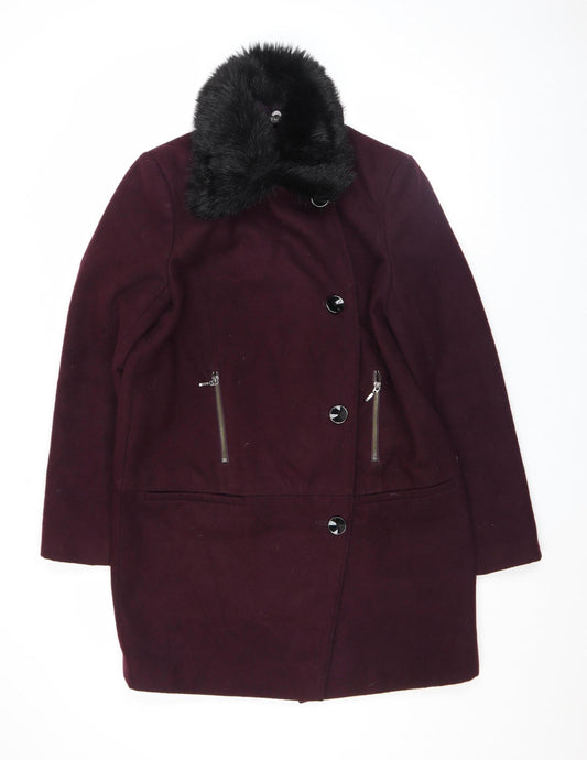 F&F Women's Purple Faux Fur Collar Mid-Length Coat Size 14